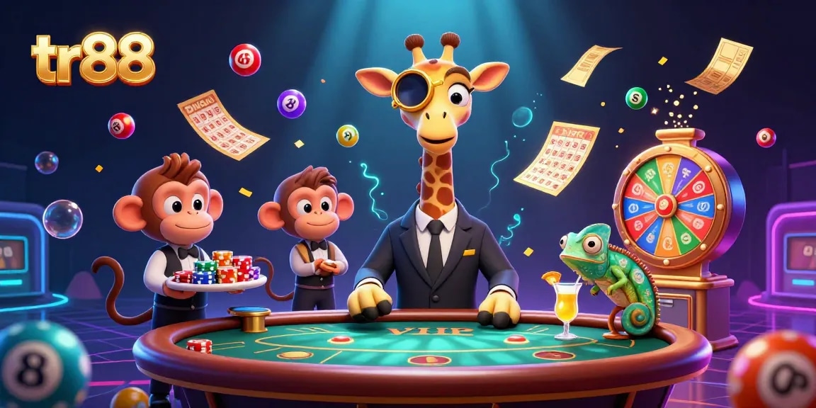Experience riveting gaming thrills at tr88 with a giraffe VIP, monkey valet, and chameleon bartender.