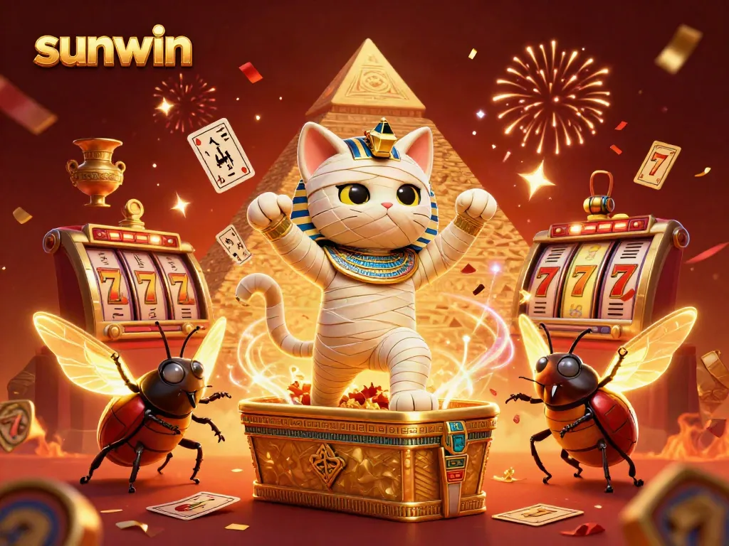Experience the thrill of winning with sunwin in this vibrant casino game scene featuring festive elements and rich details.