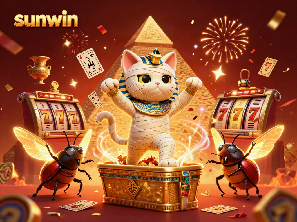 Experience the thrill of winning with sunwin in this vibrant casino game scene featuring festive elements and rich details.
